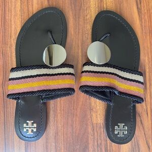 Tory Burch Black Sandals with Vibrant Striped Straps